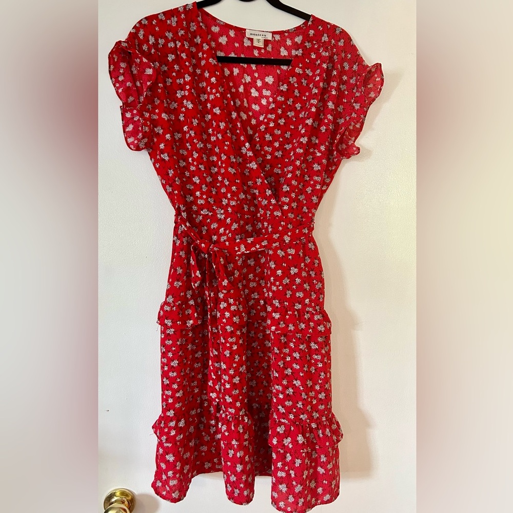 Red floral ruffle dress